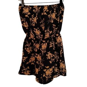 Floral Print Romper Strapless Tube Black Gold Women's Size Small
